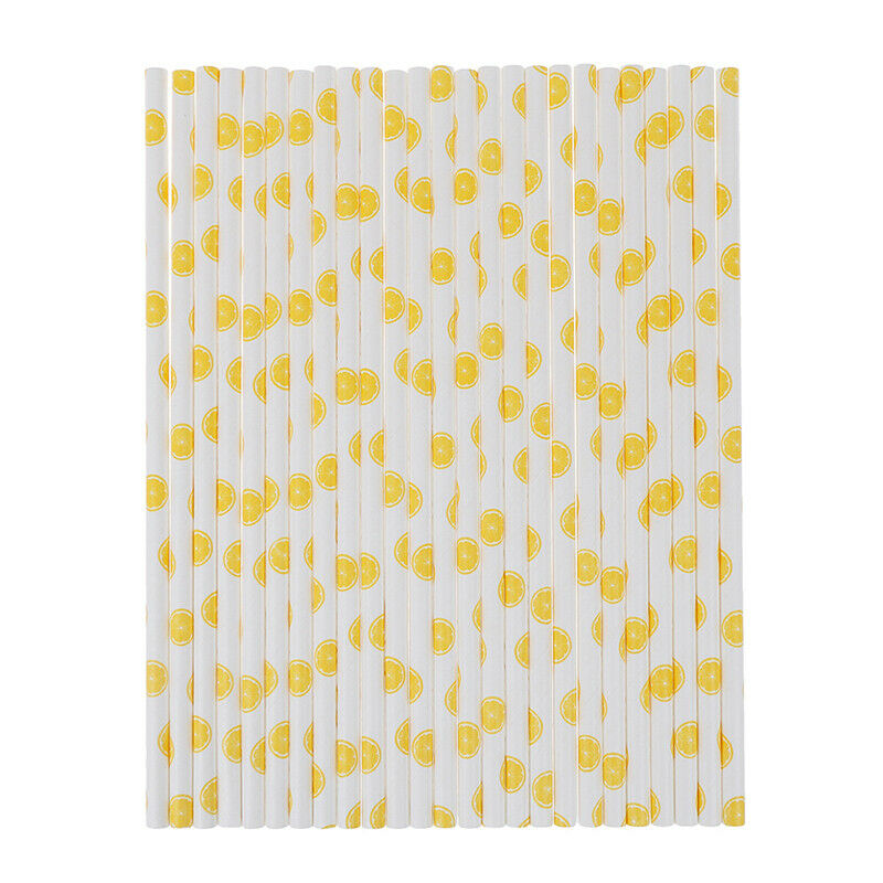 25pcs/lot Yellow Lemon Drinking Paper Straws Christmas Baby Shower Decora.l8