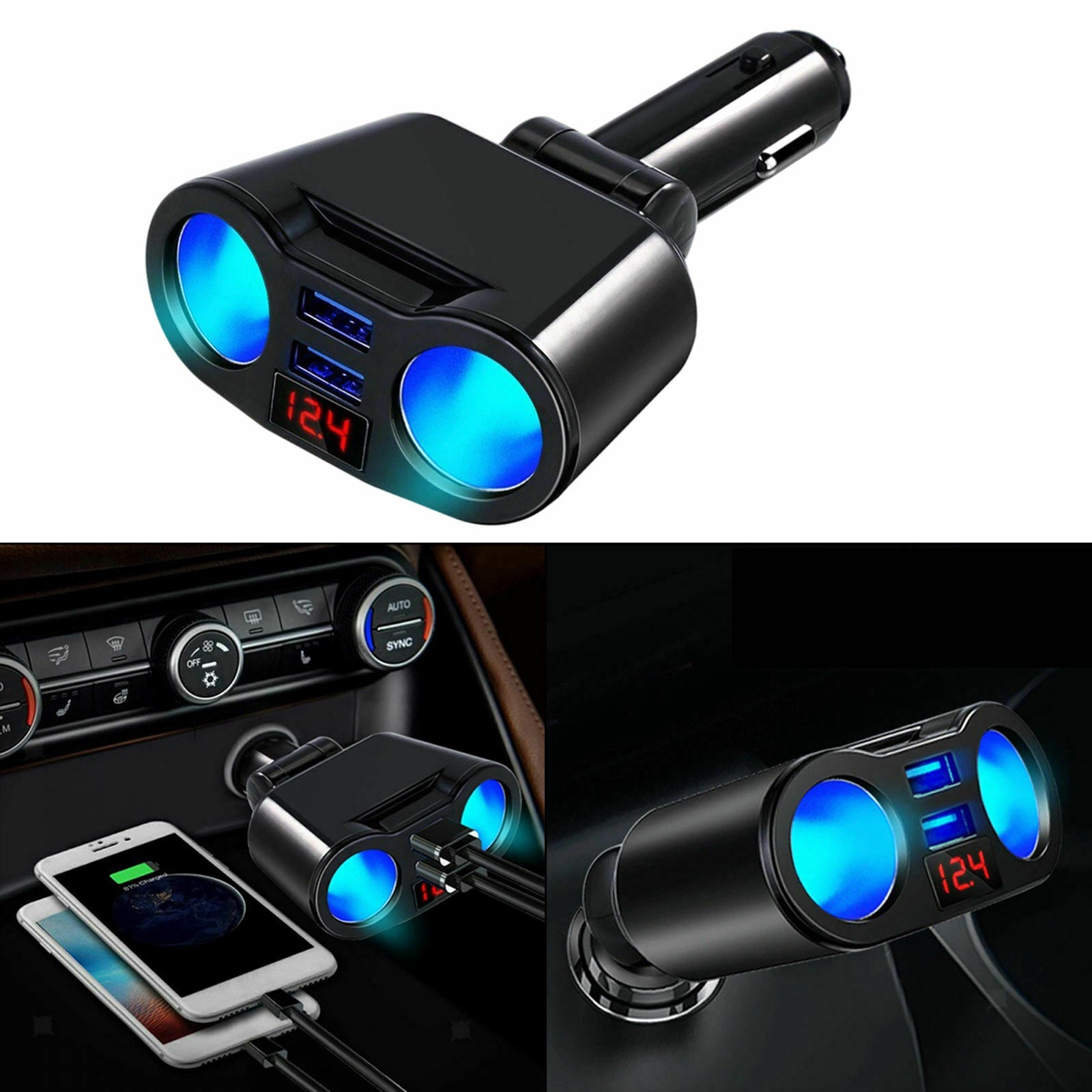 ABS Car Interior Cigarette Lighter Adapter Charger Parts for Smartphones MP3
