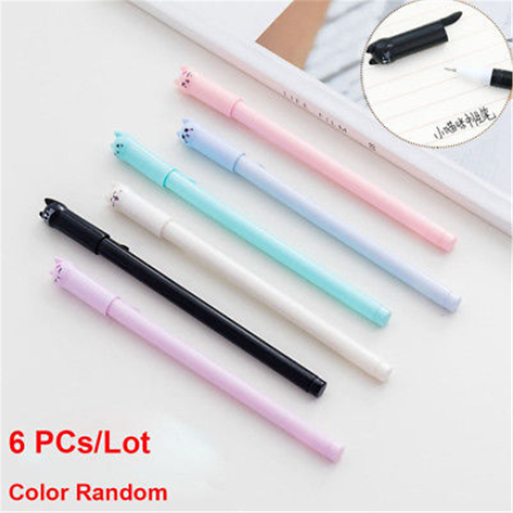 6PCS 0.5mm Cat Gel Pen Black Ink Pen Lovely Stationery School Office Supplies