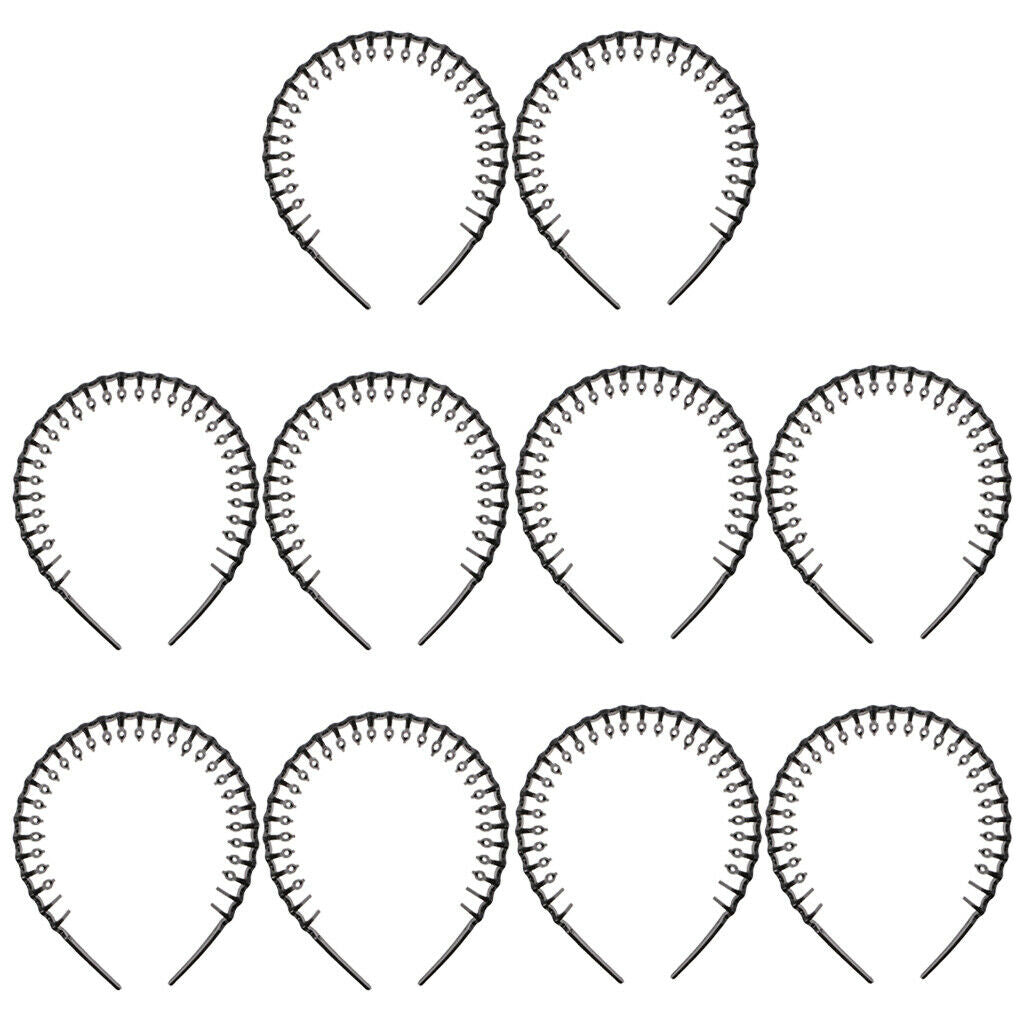 10pcs Woman Plastic Tooth Comb Headband Narrow Hair Headband Black