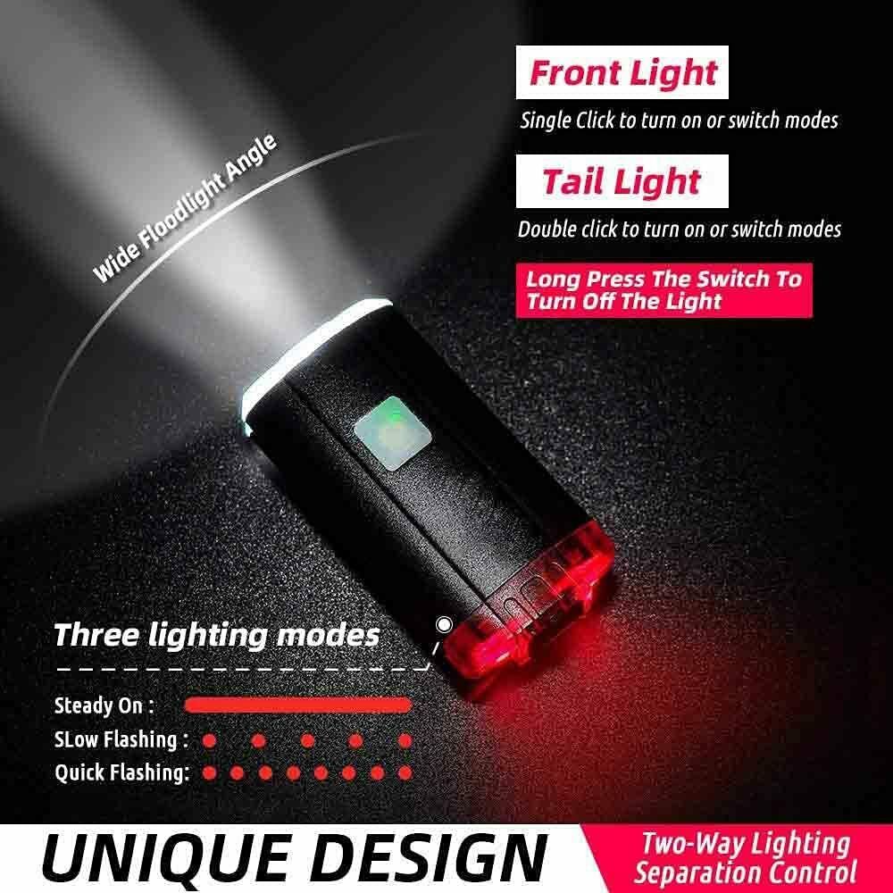 USB Rechargeable Waterproof Bike Headlight Tail Cycling Safety Warning Lamp