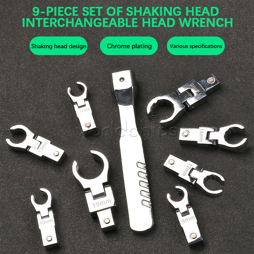 9 PCS Portable Metric Ratchet 180Â° Rotating Gear Removable Flexible Wrench Set