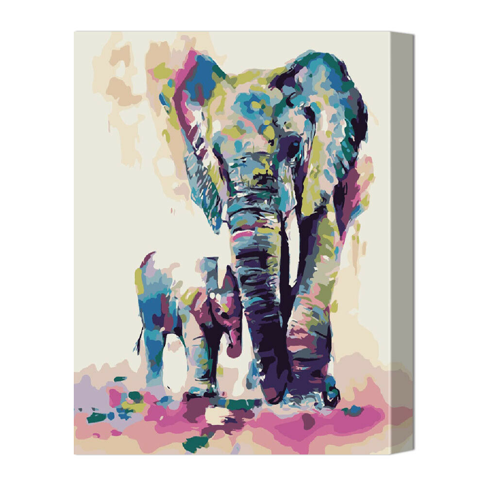 Colorful Elephant DIY Oil Painting By Numbers Hand Painted Wall Art Picture @
