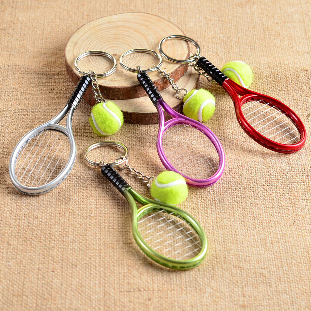 2x Small Tennis Ball Racket Pendant Key Ring Creative Gift For Family Friend