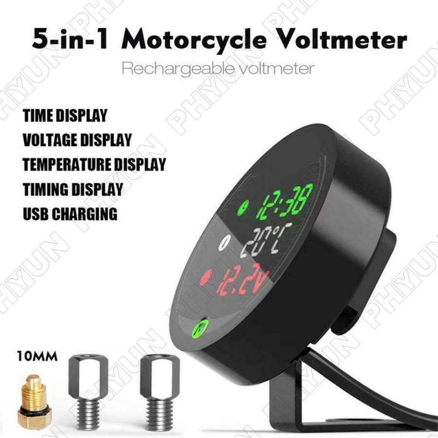 Motorcycle Water Temperature Voltage Hour Meter USB Charger 22MM Sensor Adapter
