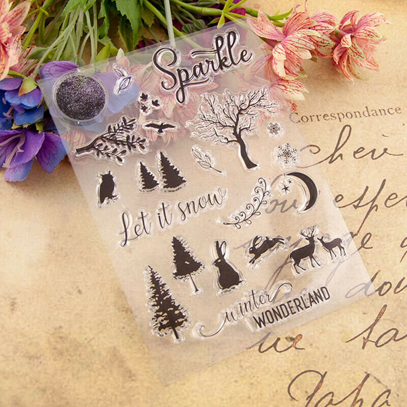 Xmas Tree elk Sparkle Silicone Stamp Seal Scrapbooking Photo Album DecorativUPDD