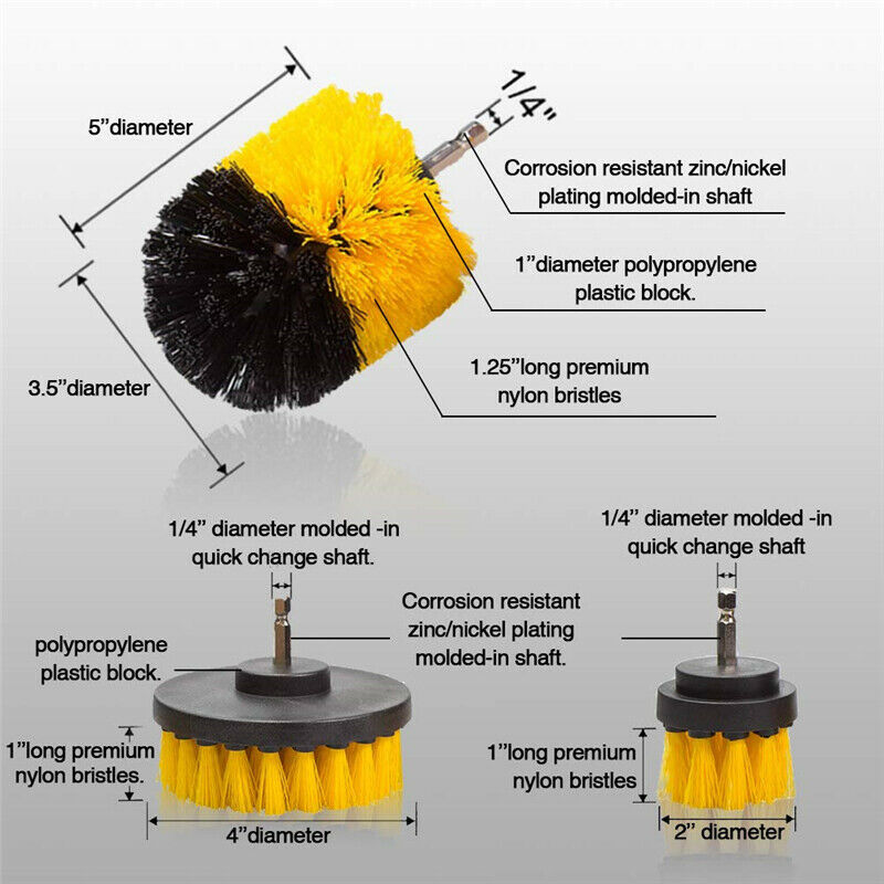 3Pcs Electric Scrubber Brush Drill Brush Kit For Carpet Car Tires Nylon Brushes