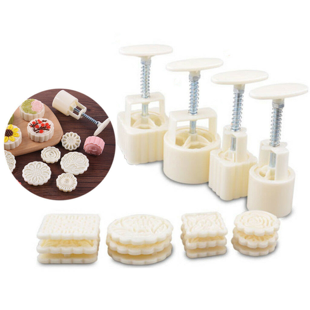4 Sets Mooncake Moon Cake Decor Round Pastry Biscuit Mold Mould Flower DIY Tool