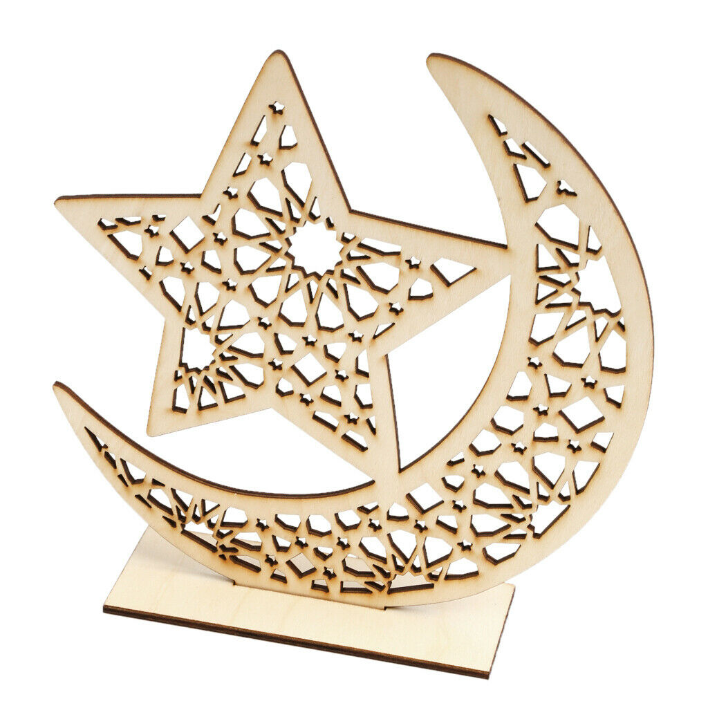 Muslim Ramadan Wooden Moon Star Crafts Ornament for Festival Home Decoration