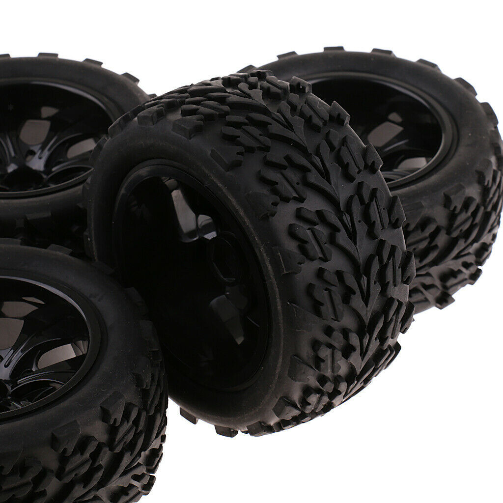 2 Set 12mm Wheel Hubs & Tires for 1/10 RC Car Monster Truck And Other Wheel