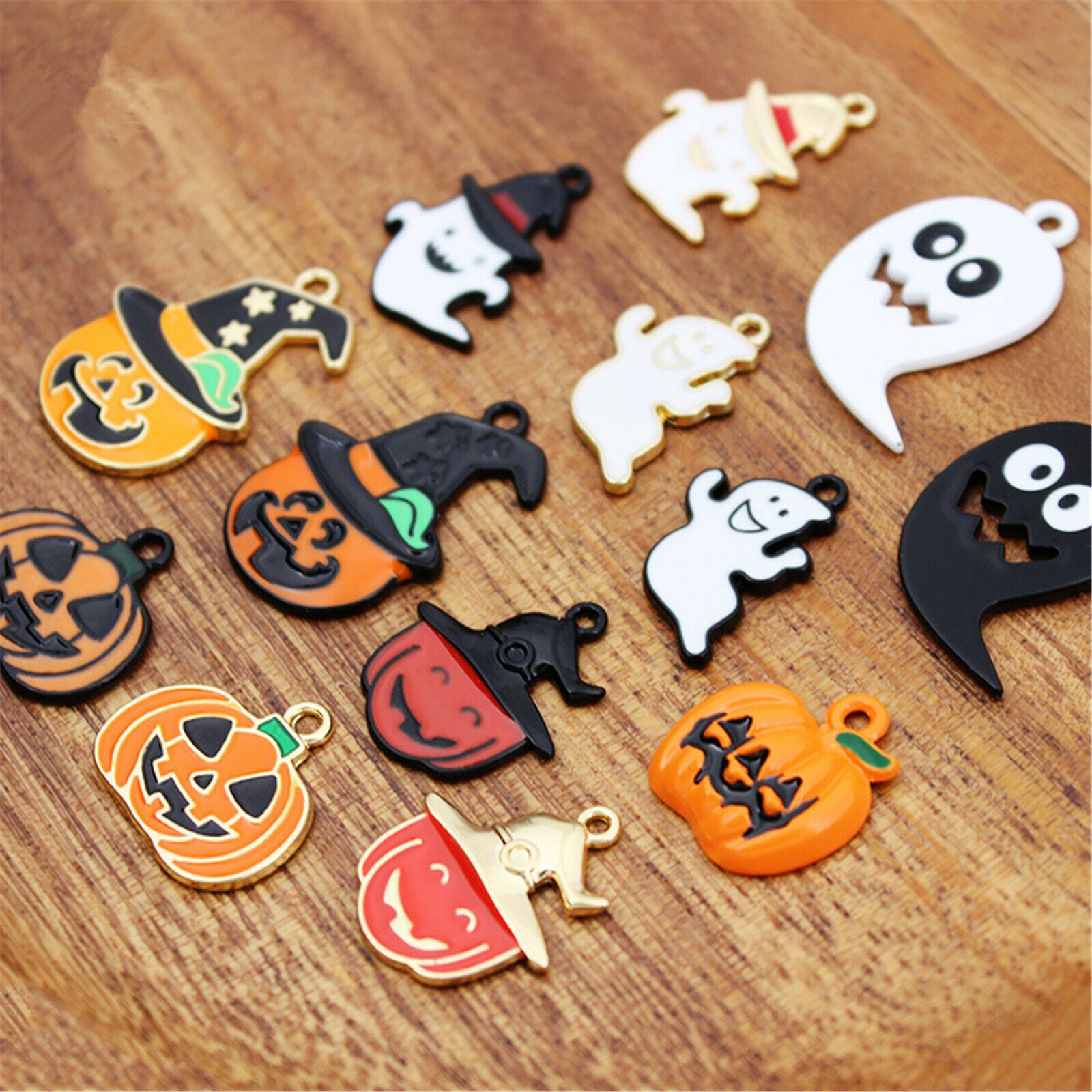 10PCS Assorted Lots Enamel Halloween Pumpkin Ghost Pendant Charms DIY Findings