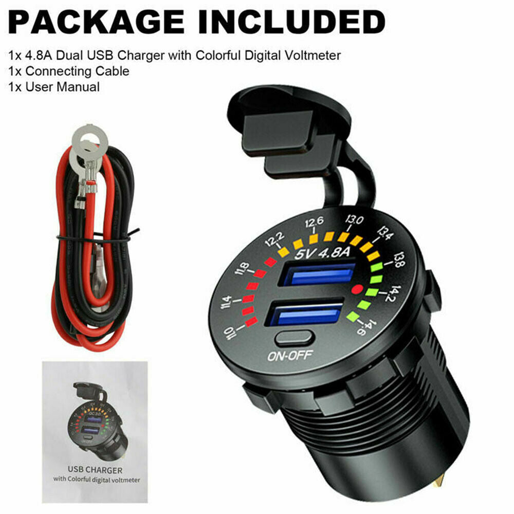 Voltmeter Dual USB Charger Waterproof Colorful Digital Marine Motorcycle 4 Car
