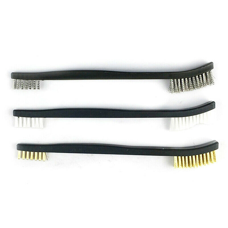 3pcs Wire Brush Set Steel Brass Nylon Cleaning Polishing Detail Metal Rust Brush