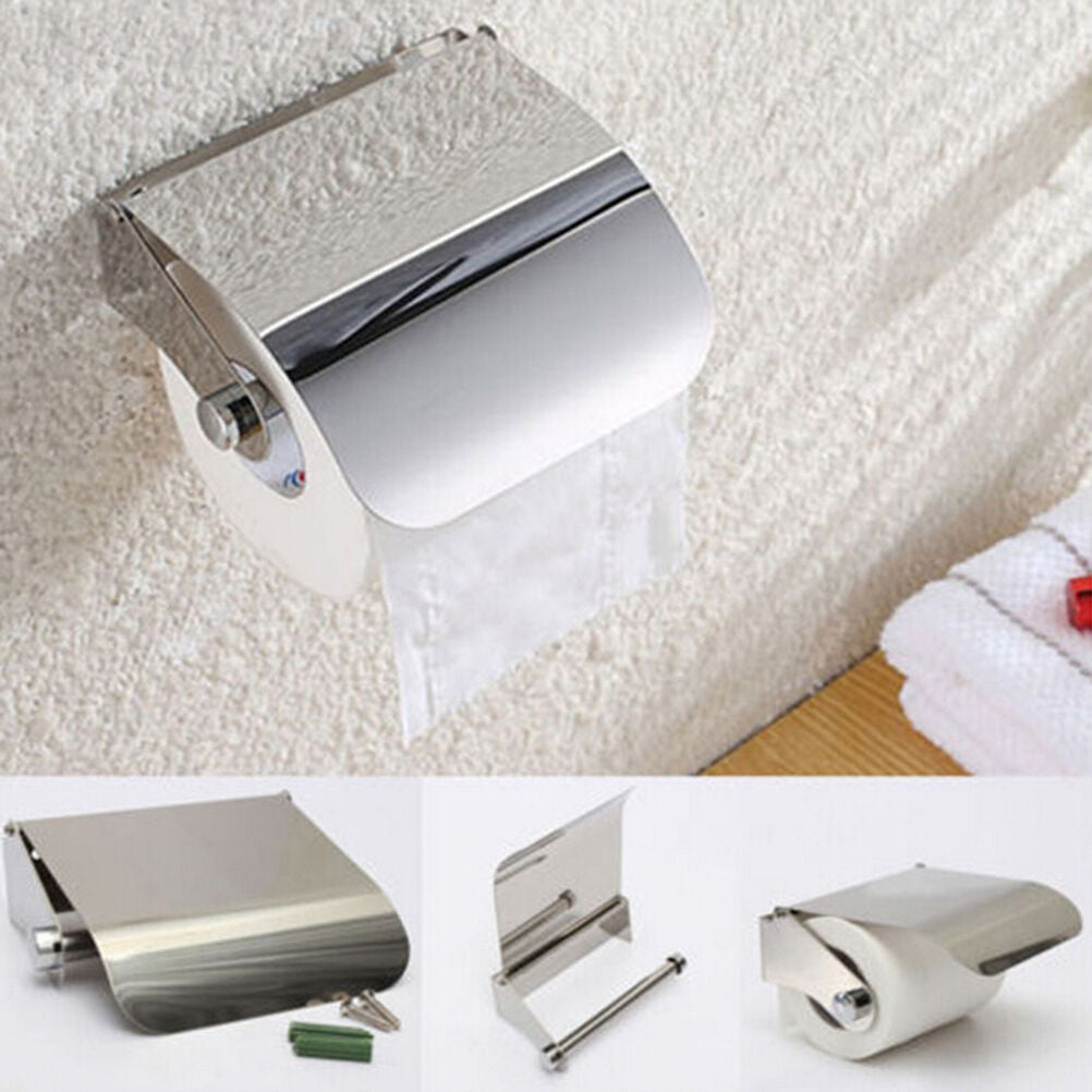 Stainless Steel Bathroom Toilet Paper Holder Roll Tissue Box Wall MounDDJ GcBUA
