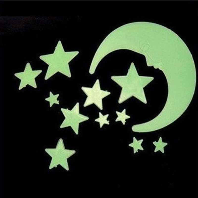 44Glow In The Dark Stars and 2 Moon Plastic Stickers Ceilings & Walls Bedr.l8