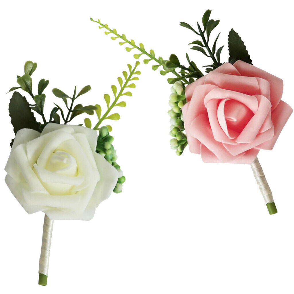 20X Rose Flower Wedding Brooch Corsage Party Prom Corsage with Clip White