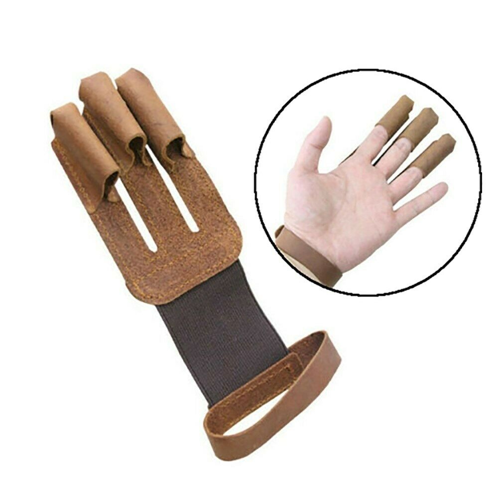 Leather Archery Gloves 3 Finger Tab Guard Bow Protector Hunting Gear AF6