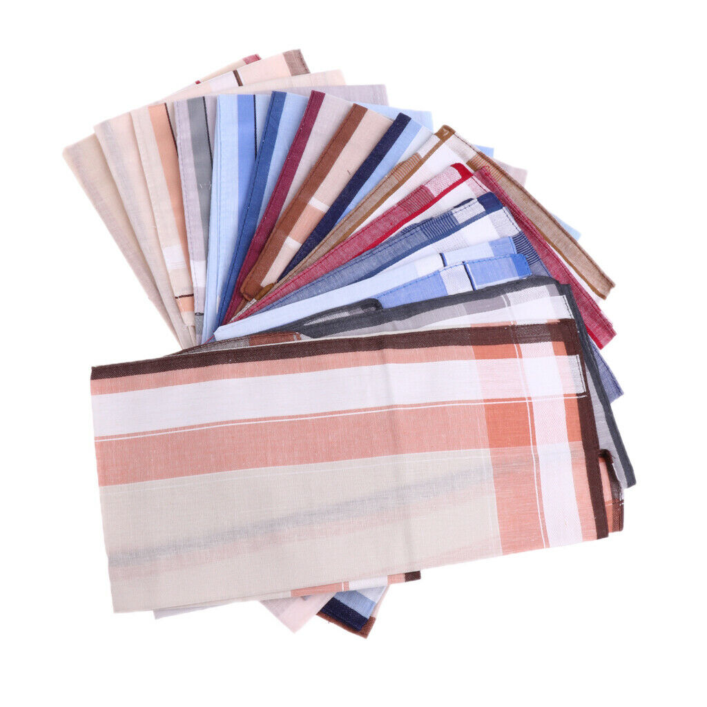 12x Mens  Square Hanky Striped 100% Cotton Handkerchief Wedding Party