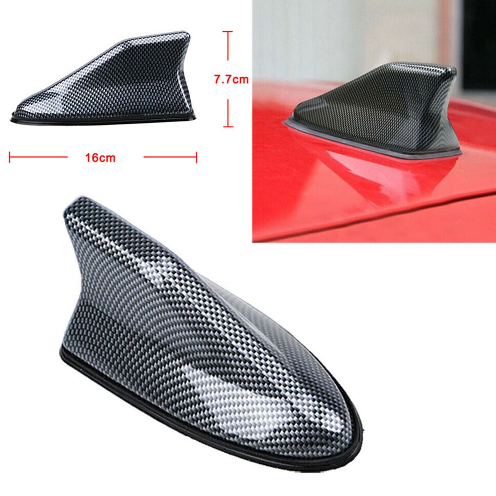 Carbon Fiber Waterproof Car Shark Fin Roof Antenna Radio AM/FM Signal Aerial