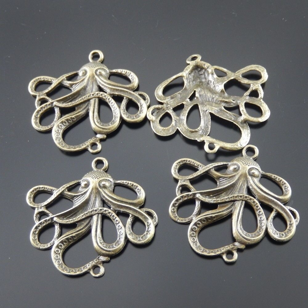 6 pcs Antiqued Bronze Octopus Alloy Charm Pendant Jewelry Art Craft 50*40*4mm