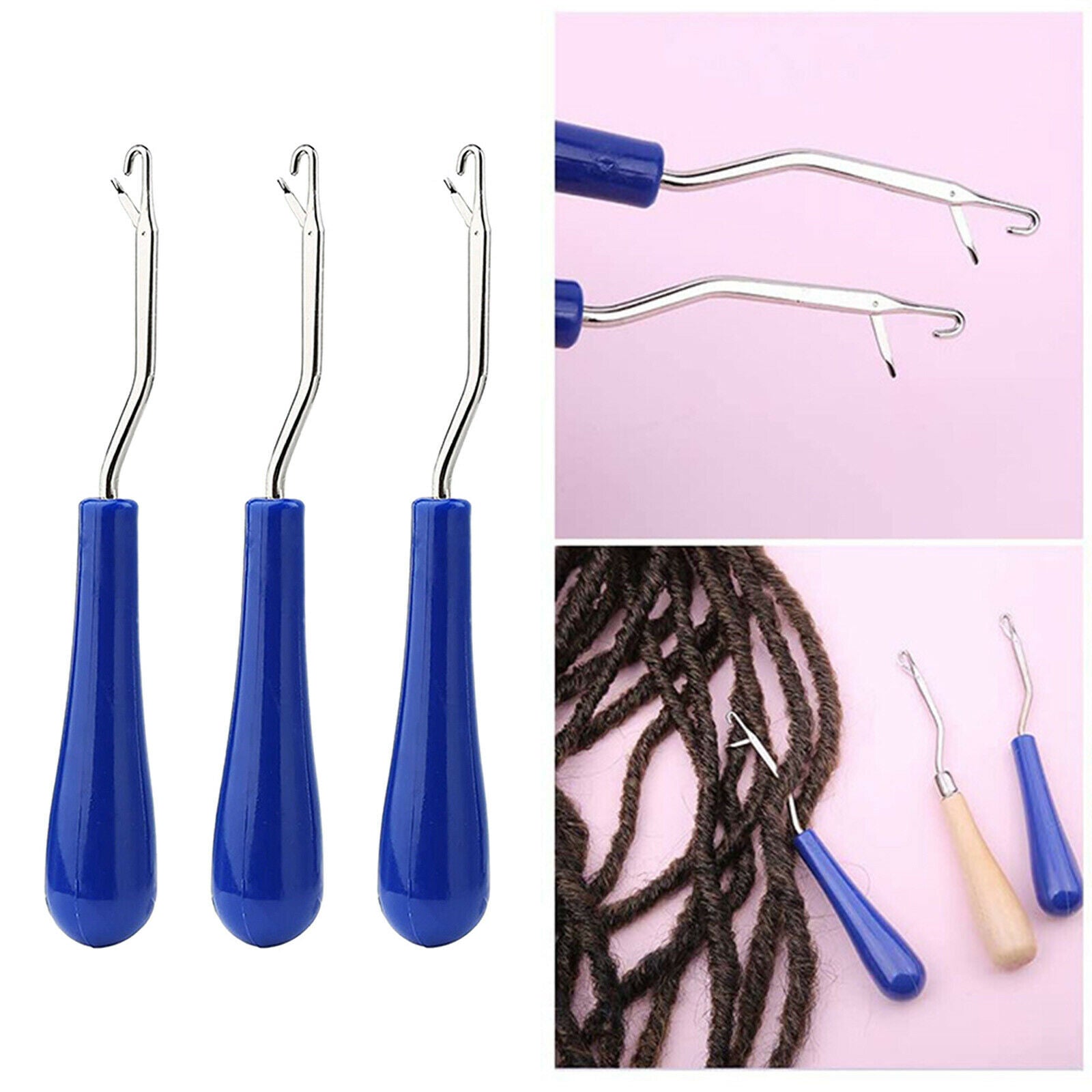 3x Crochet Hook Stitch Rug Making Seam Ripper Braid Hair Weave Knitting Tool