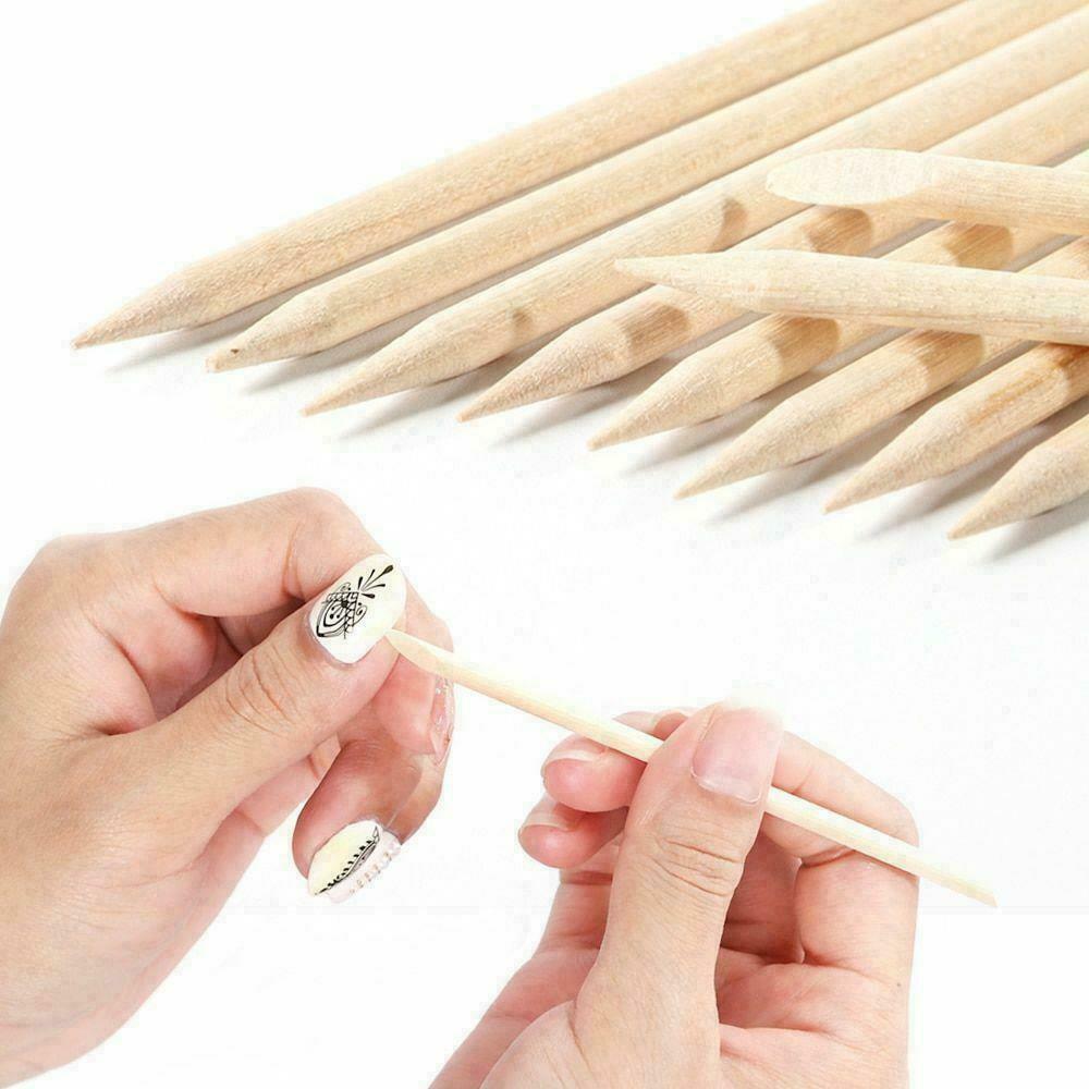 100PCS Cuticle Pusher Remover Pedicure Wood Sticks Nail Art DIY Manicure Tools
