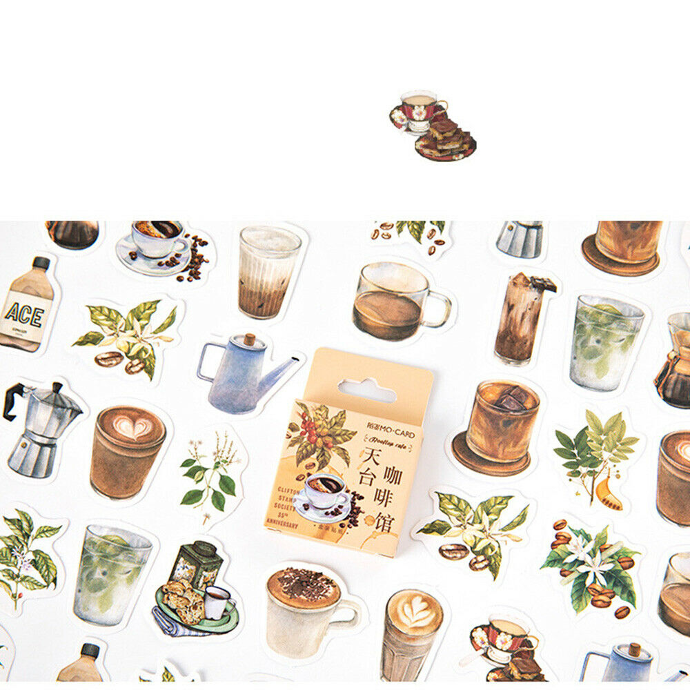 46PCS Cafe Series Adhesive Paper Stickers Scrapbooking DIY Journal Album Decor