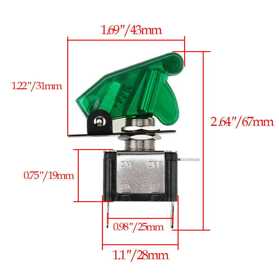 1PCS Green LED Light Toggle Rocker Ignition Switch On/Off Dustproof Proctector