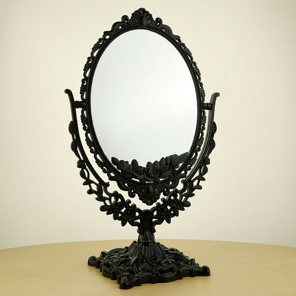 Black Two-Sided Desktop Makeup Mirror Oval Vanity Mirror for Dressing Table