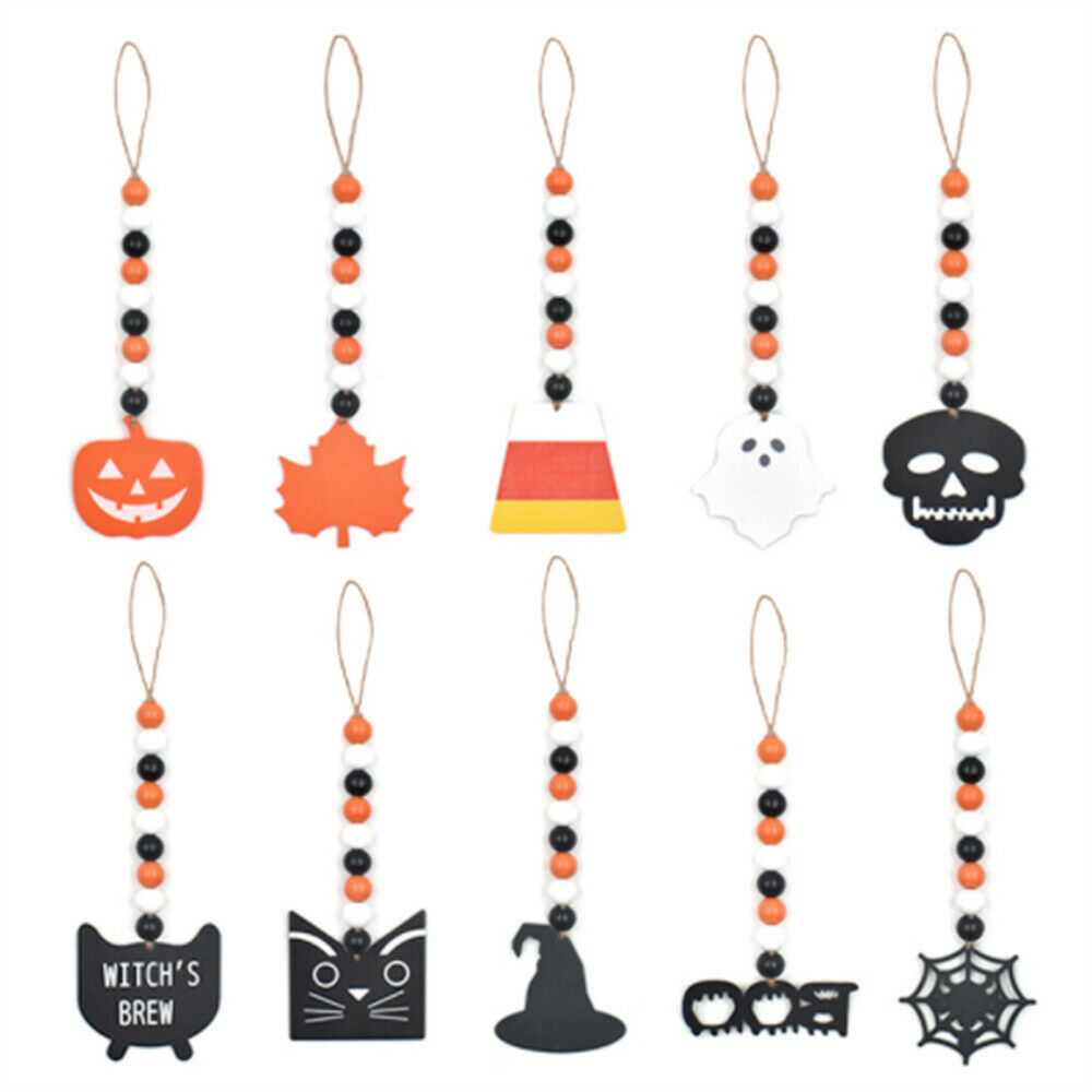 Lot of 10 Wood Halloween Characters Ornaments Beaded Wall Door Hanging Decors