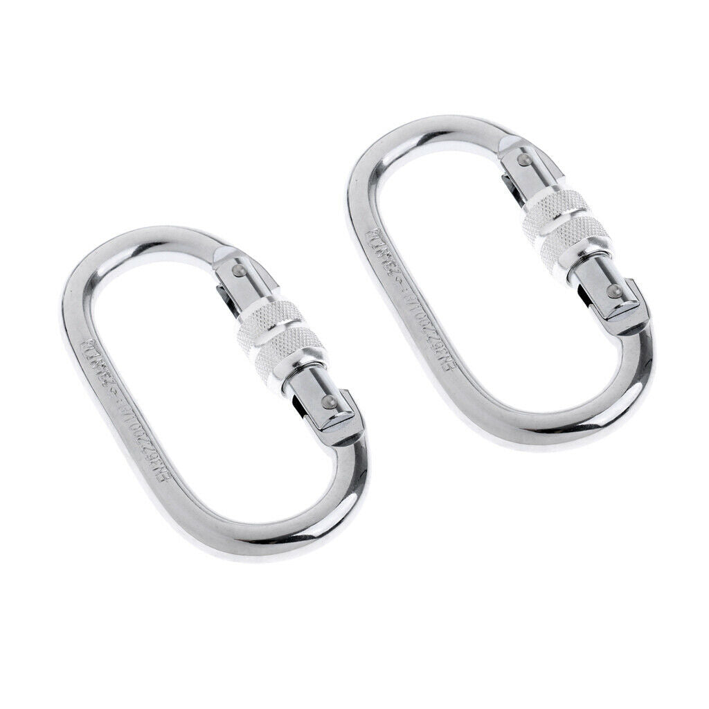 2x 25KN Oval Screw Locking Carabiner For Rock Climbing Rappelling Anchoring
