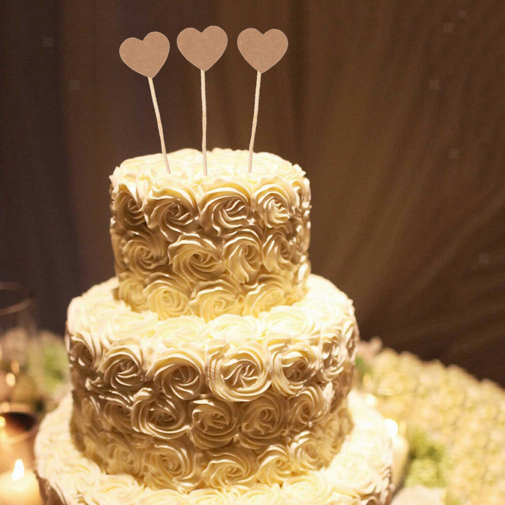 100 Pieces Kraft Rustic Heart Cupcake Cake Toppers Picks Wedding Party Decor