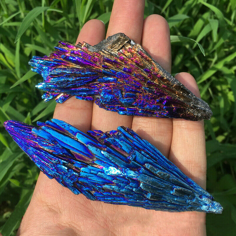 1PC Natural Quartz Crystal Rainbow Titanium Peacock Blue Cluster Mineral Reiki