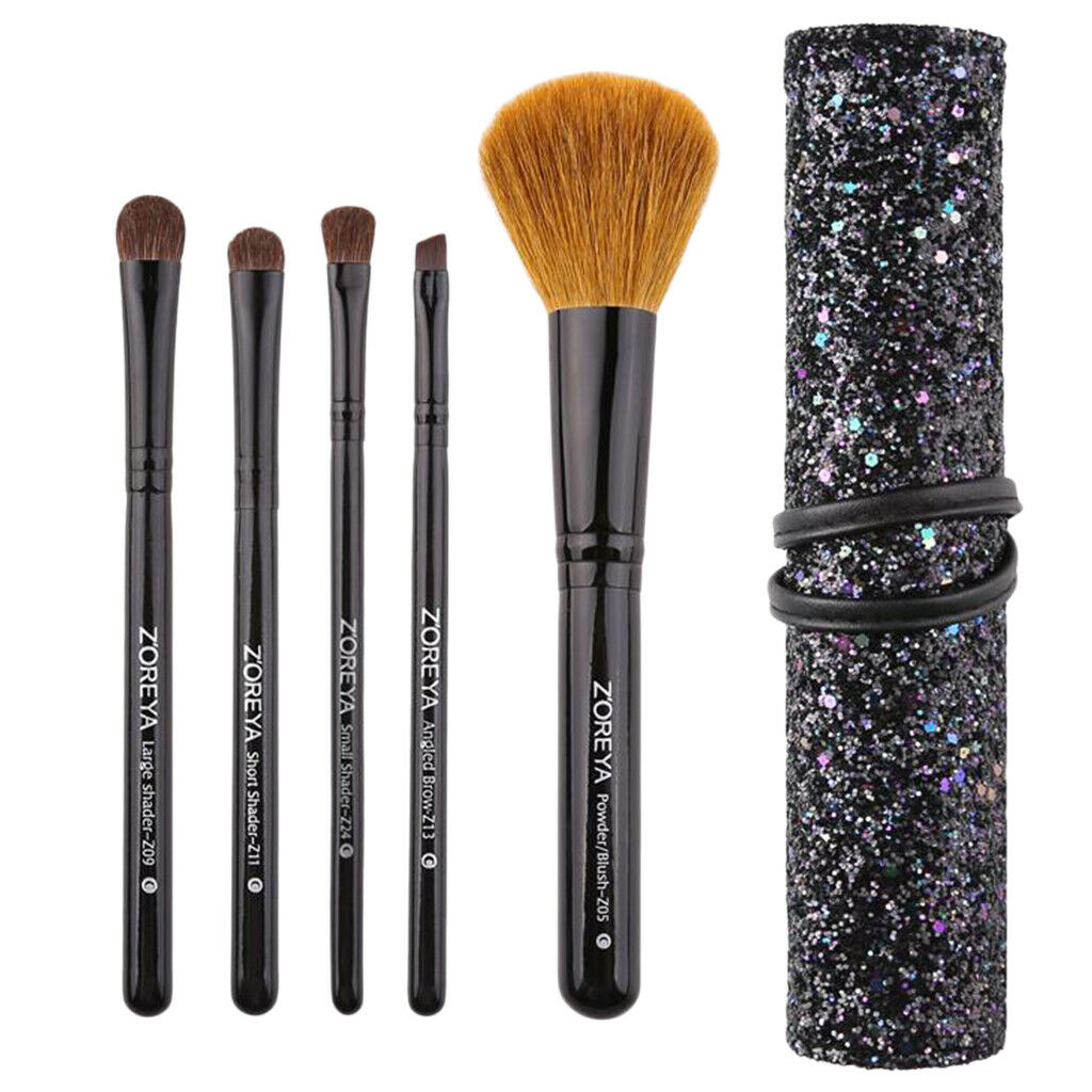 5x Makeup Brushes Face Powder Portable Wooden Handle Blender Eyebrow Brush