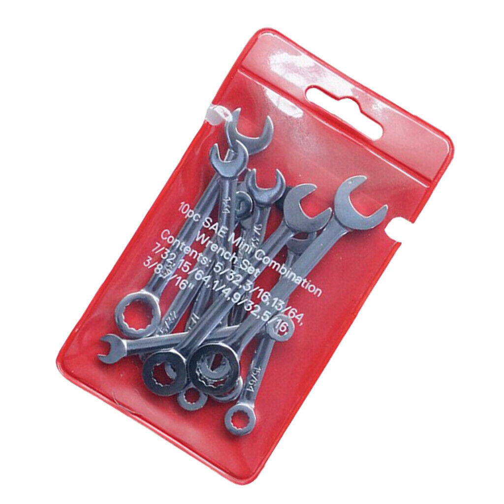 10 Pcs Steel Polished Ratcheting Spanner Wrench Set Flex-Head British System