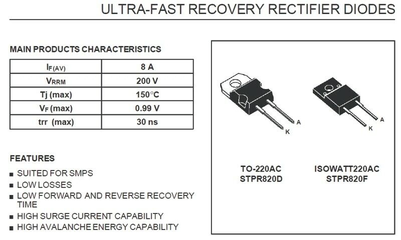 [40pcs] STPR820D Diode 200V 8A TO220-2