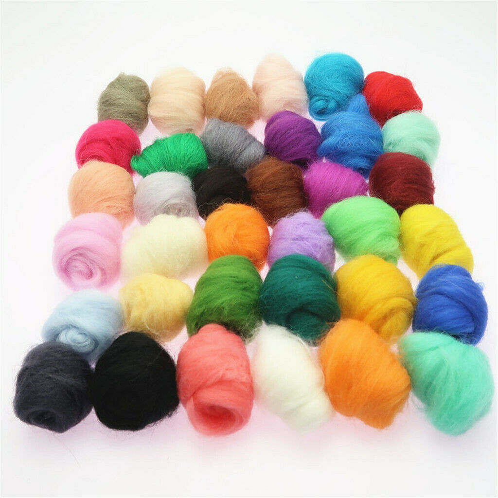 36Pcs Handmade Soft Wool Felt Materials Roving Fibre Needle Felting Crafts