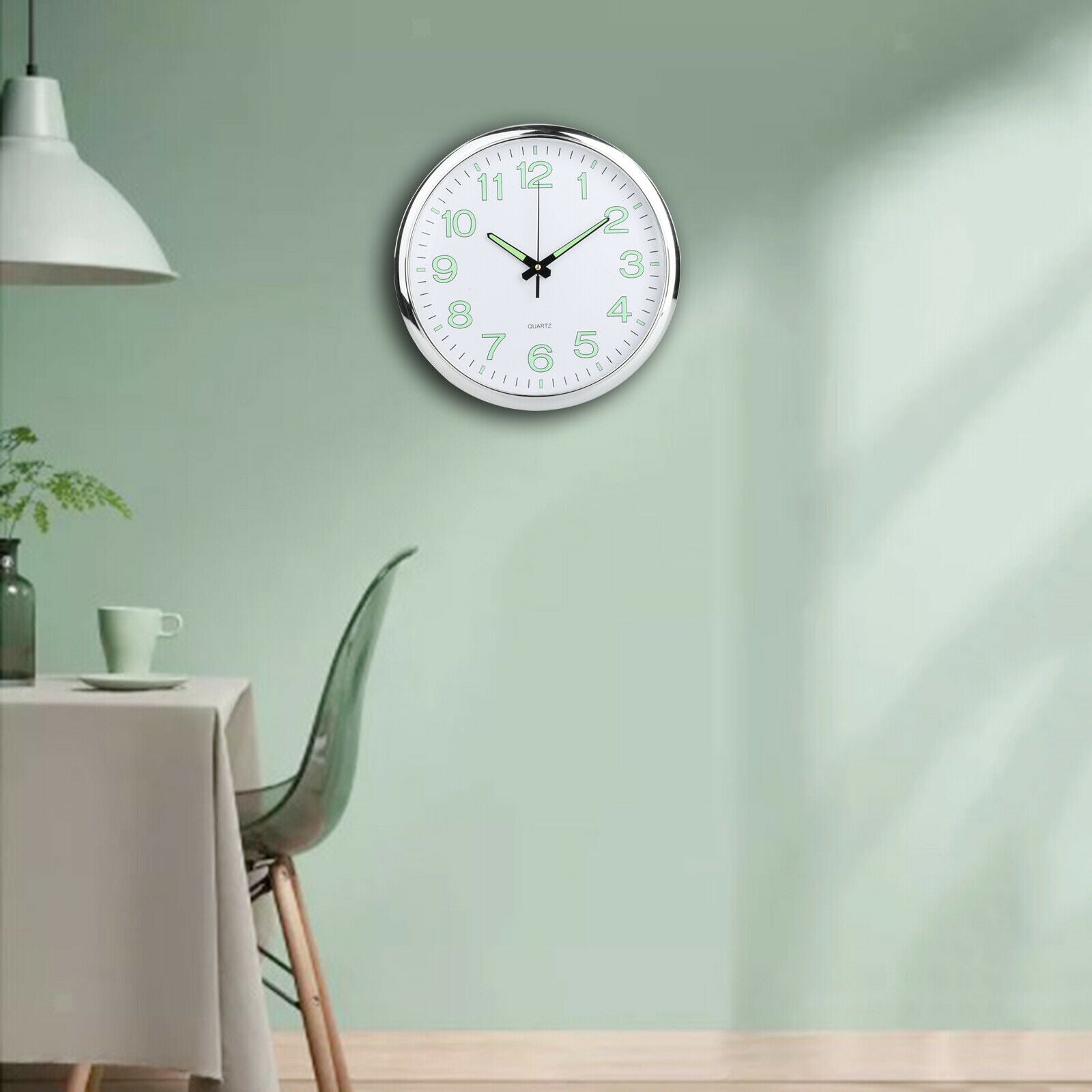 Luminous Wall Clock 12Inch Round Quartz Clocks Battery Operated Hotel Decor