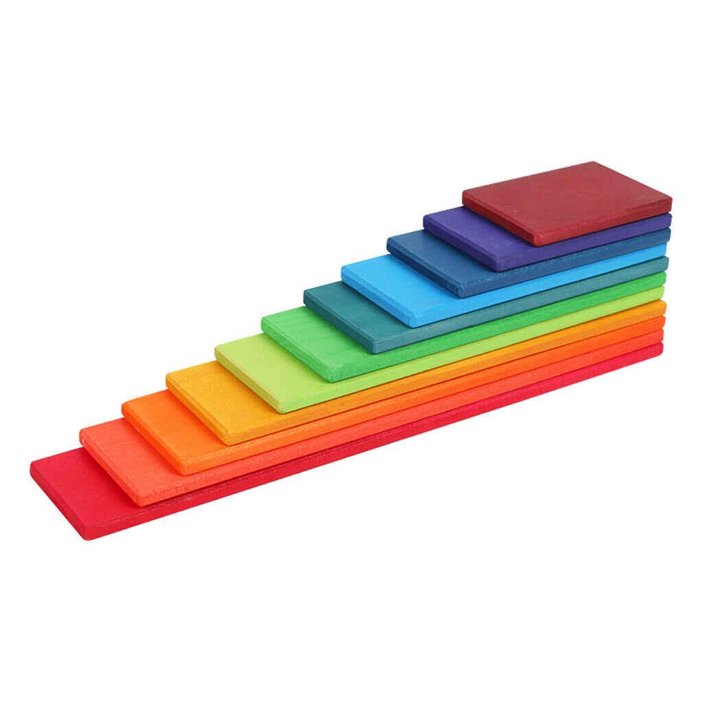 Lots 11 Wooden Rainbow Building Blocks Boards Toddler Early Learning Toys