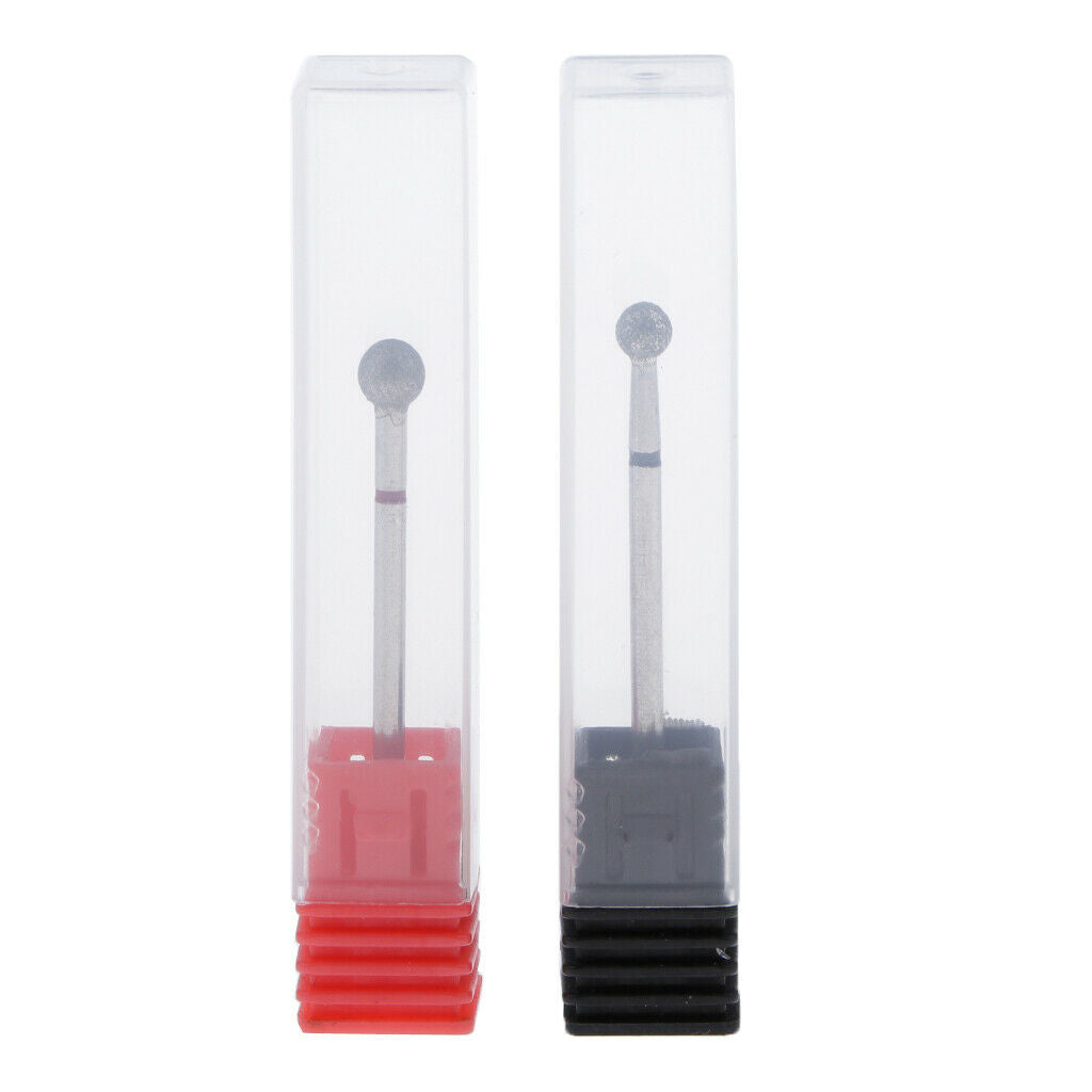 2 x Nail Drill Bits Ball Head Diamond Rotary Burrs Cuticle Clean Manicure Bit