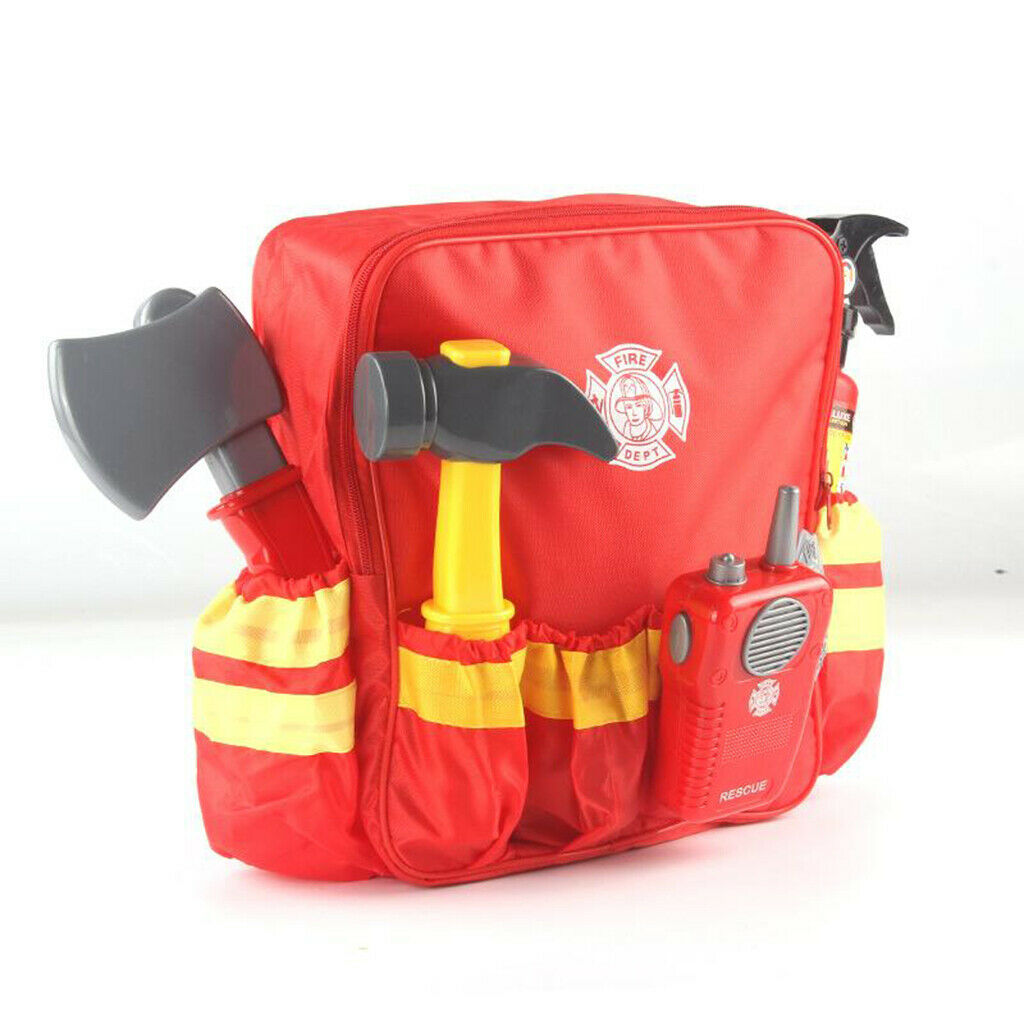 Fireman Suit for Kids Dress Up with Backpack and Accessories Pretend Play