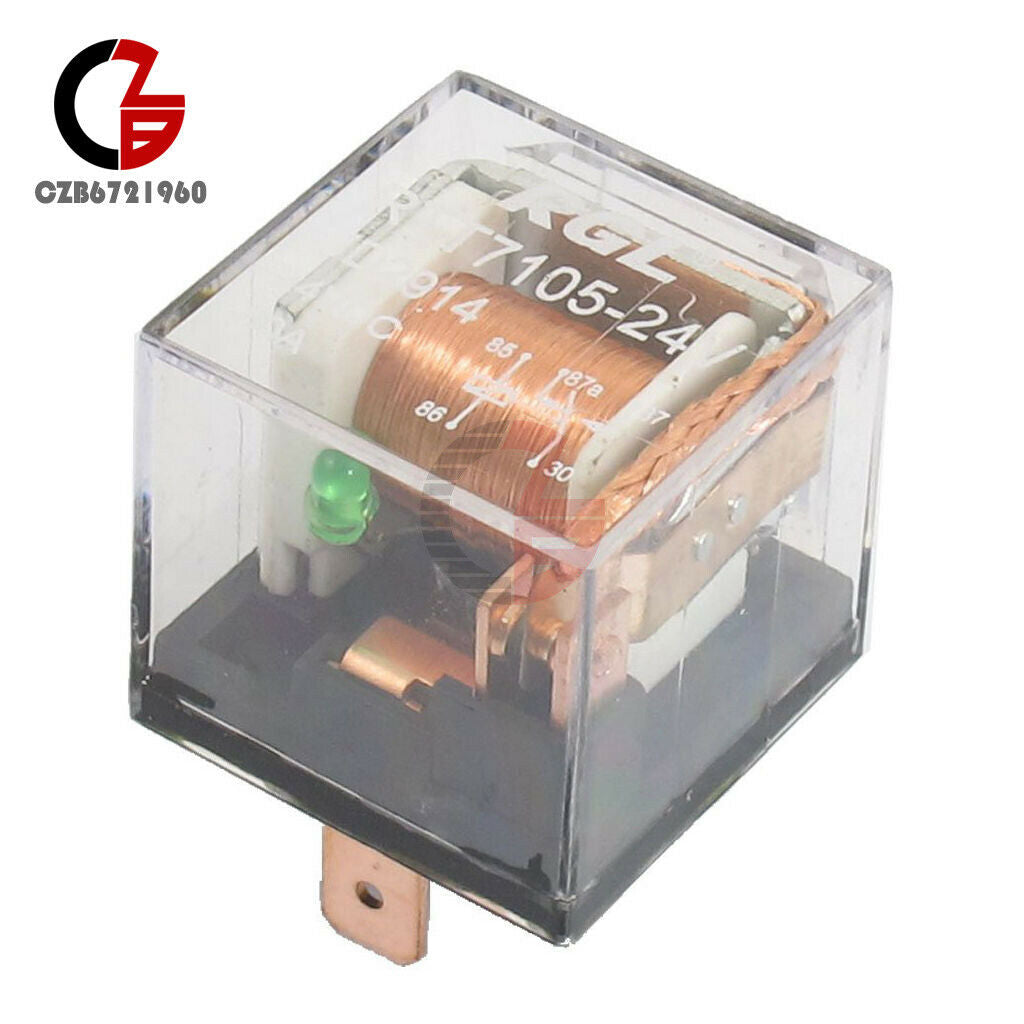 DC 24V 80A 1NO 1NC SPDT Green 5 Pins Indicator Light Truck Car Relay