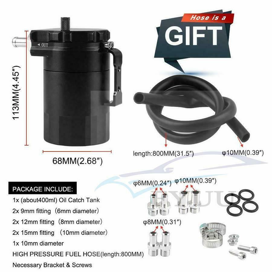 300ML Aluminum Oil Catch Can Reservoir Tank Kit Engine Black Polish Baffled