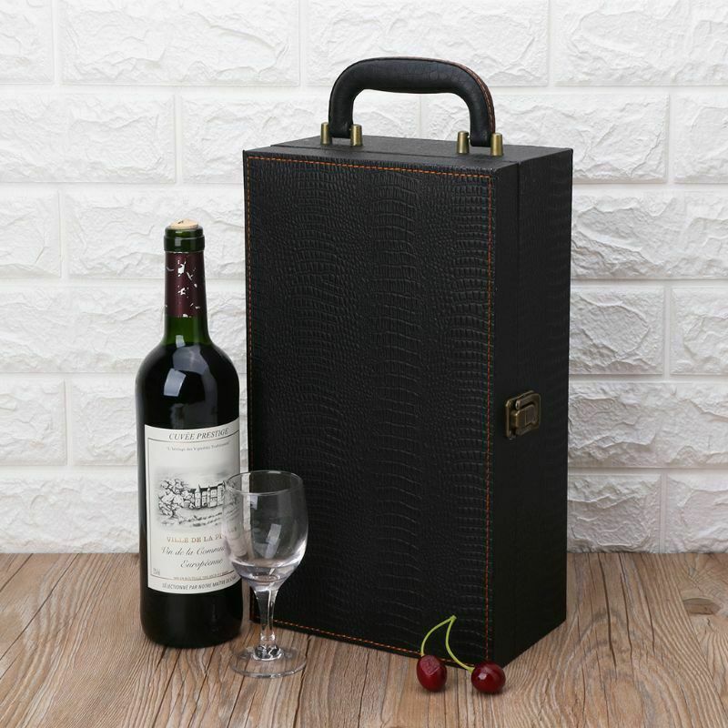 Wine Bottle Box Luxury Leather Bag 2 Red Wine Champagne Tote Carrier Travel Case