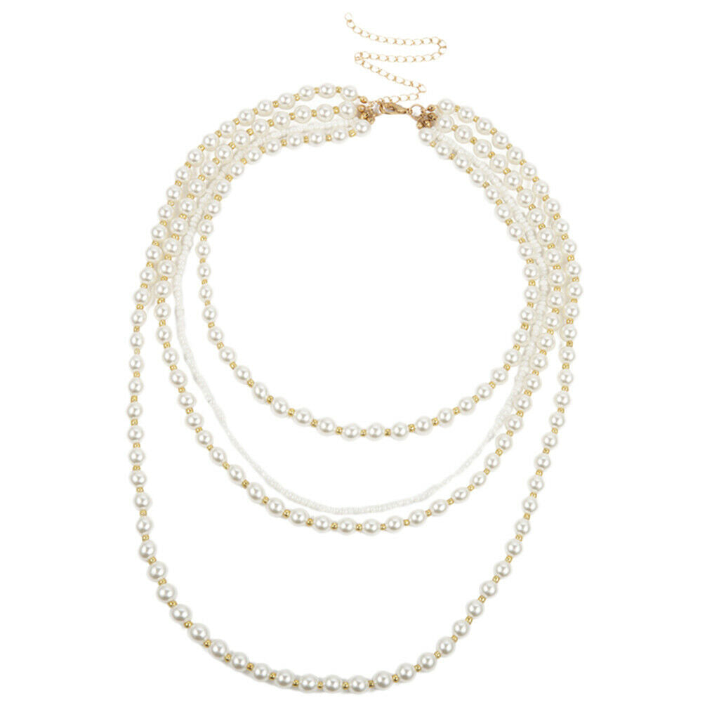 Fashion Ladies Multilayer Link Chain Pearls Sweater Chain Party Decoration
