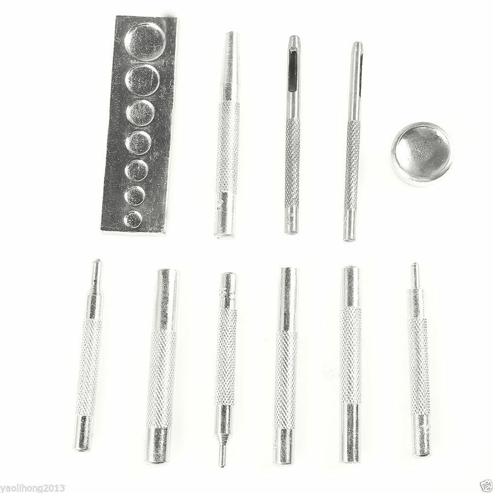 Set of 11 Craft Tool Die Punch Snap Rivet Setter Base Kit For DIY Leather Craft