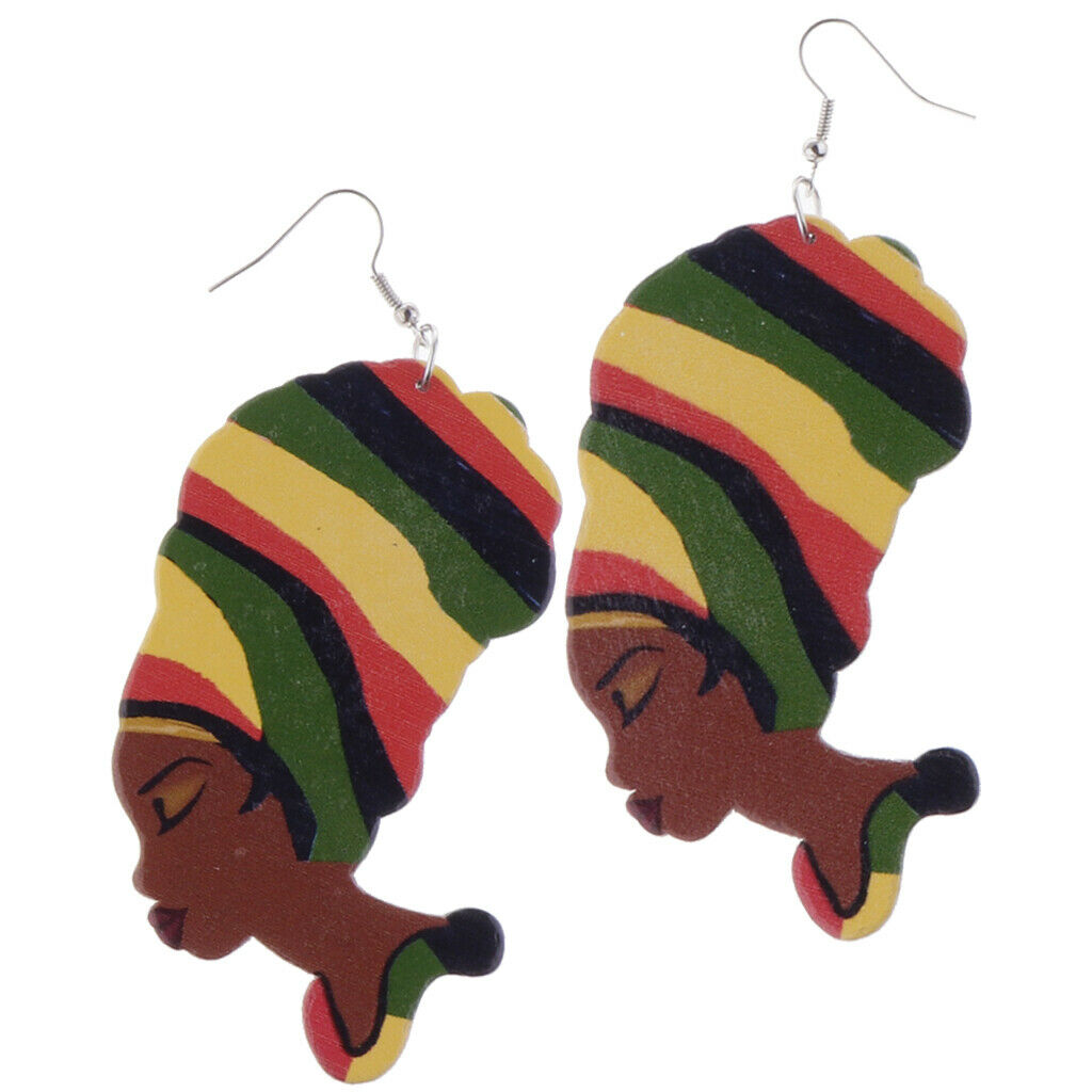 2Pairs Ethnic Natural wooden African Map Club Lady Women Dangle Earrings