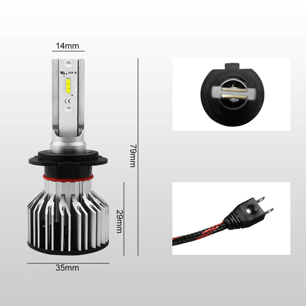 2Pcs H7 Aluminum Car MINI LED Headlight Bulbs Kit 30W 3800LM IP68 9V-36V
