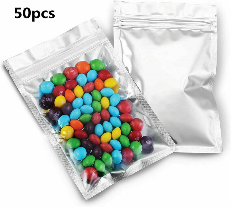 50X Resealable Mylar Bags Food Storage Bags Smell Proof Aluminum Foil Pouch Bags