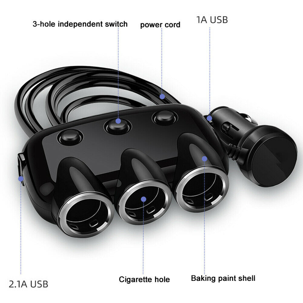 12V 3Way Car Cigarette Socket Lighter Splitter Cell Phone Power Charger Adapter!
